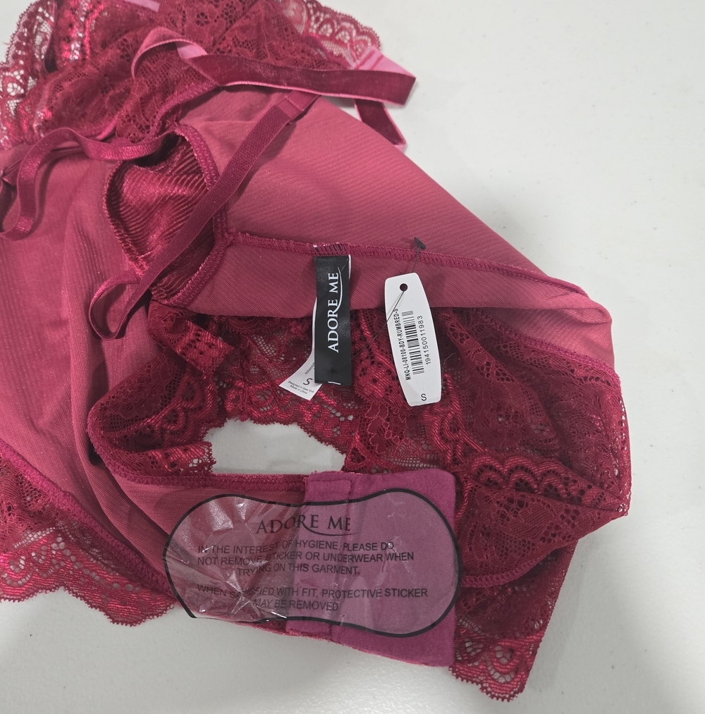 NWT Burgundy Lace Velvet Sheer Lingerie Bodysuit Stretch Bridal Small Sexy - Picture 6 of 6